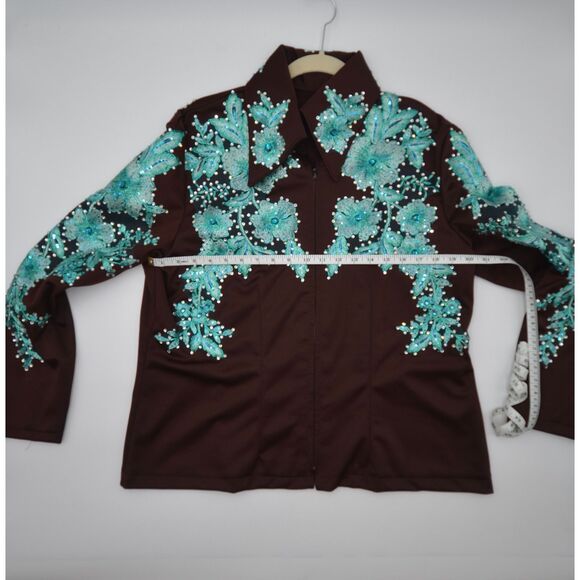 Absolutely Gorgeous Chocolate Brown with Teal Overlay Show Jacket - 2X - Picture 6 of 9
